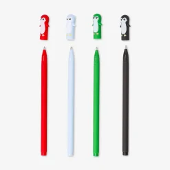 Gel ink pens with penguin toppers - 4 pcs