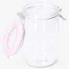 Glass jar with pink rim - 17 cm