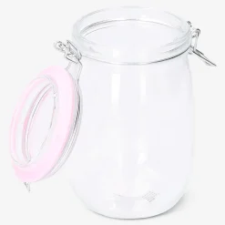 Glass jar with pink rim - 17 cm
