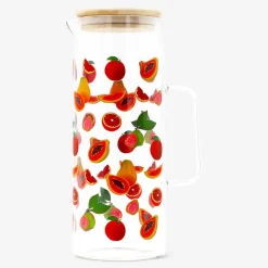Glass jug with bamboo lid and fruit print - 1.15 L