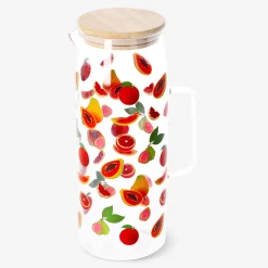 Glass jug with bamboo lid and fruit print - 1.15 L