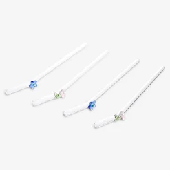 Glass straws with flower and cherry decorations - 4 pcs