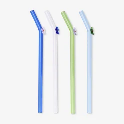 Glass straws with flowers - 4 pcs