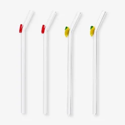 Glass straws with fruit decorations - 4 pcs