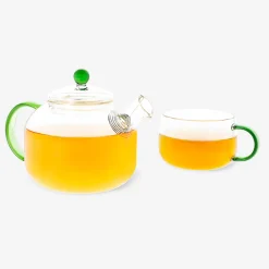 Glass tea pot with coloured handle - 400 ml