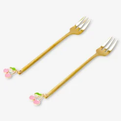 Gold dessert forks with cherry decorations - 2 pcs
