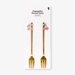 Gold dessert forks with cherry decorations - 2 pcs