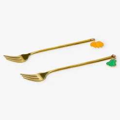 Gold dessert forks with pumpkin decoration - 2 pcs