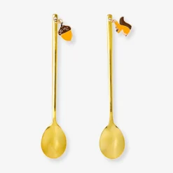 Gold dessert spoons with acorn and squirrel decoration - 2 pcs
