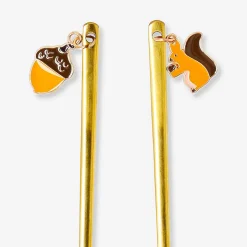 Gold dessert spoons with acorn and squirrel decoration - 2 pcs