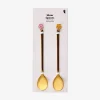 Gold dessert spoons with flower decorations - 2 pcs