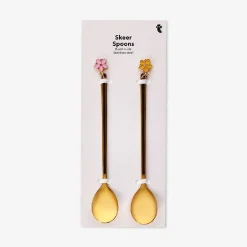 Gold dessert spoons with flower decorations - 2 pcs