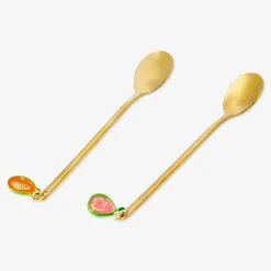 Gold dessert spoons with fruit decoration - 2 pcs