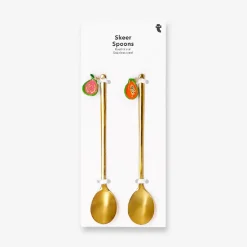 Gold dessert spoons with fruit decoration - 2 pcs