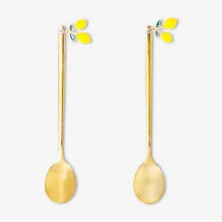 Gold dessert spoons with lemon decoration - 2 pcs