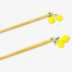 Gold dessert spoons with lemon decoration - 2 pcs