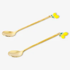 Gold dessert spoons with lemon decoration - 2 pcs