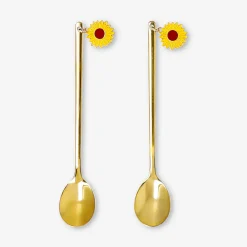 Gold dessert spoons with sunflower toppers - 2 pcs