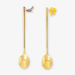 Gold dessert spoons with tropical flower decoration - 2 pcs