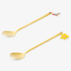 Gold dessert spoons with tropical flower decoration - 2 pcs
