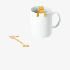 Gold spoons with cat decoration for hanging on mug - 2 pcs