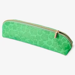 Green pencil case with flowers