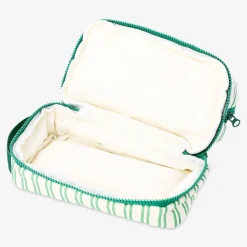 Green striped toiletry bag