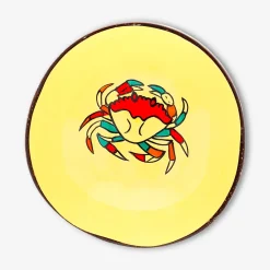 Hand-painted coconut bowl with crab motif - 13 cm