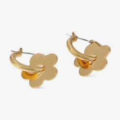 Hanging earrings - Gold flower hoops