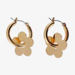 Hanging earrings - Gold flower hoops