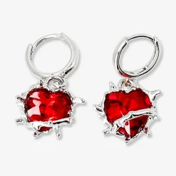 Hanging earrings - Red hearts with spikes