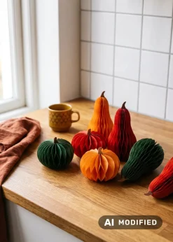 Honeycomb paper pumpkin decorations - 6 pcs