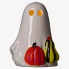 Luminous ghost with pumpkins and LED light