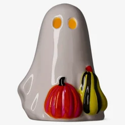 Luminous ghost with pumpkins and LED light