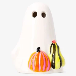 Luminous ghost with pumpkins and LED light