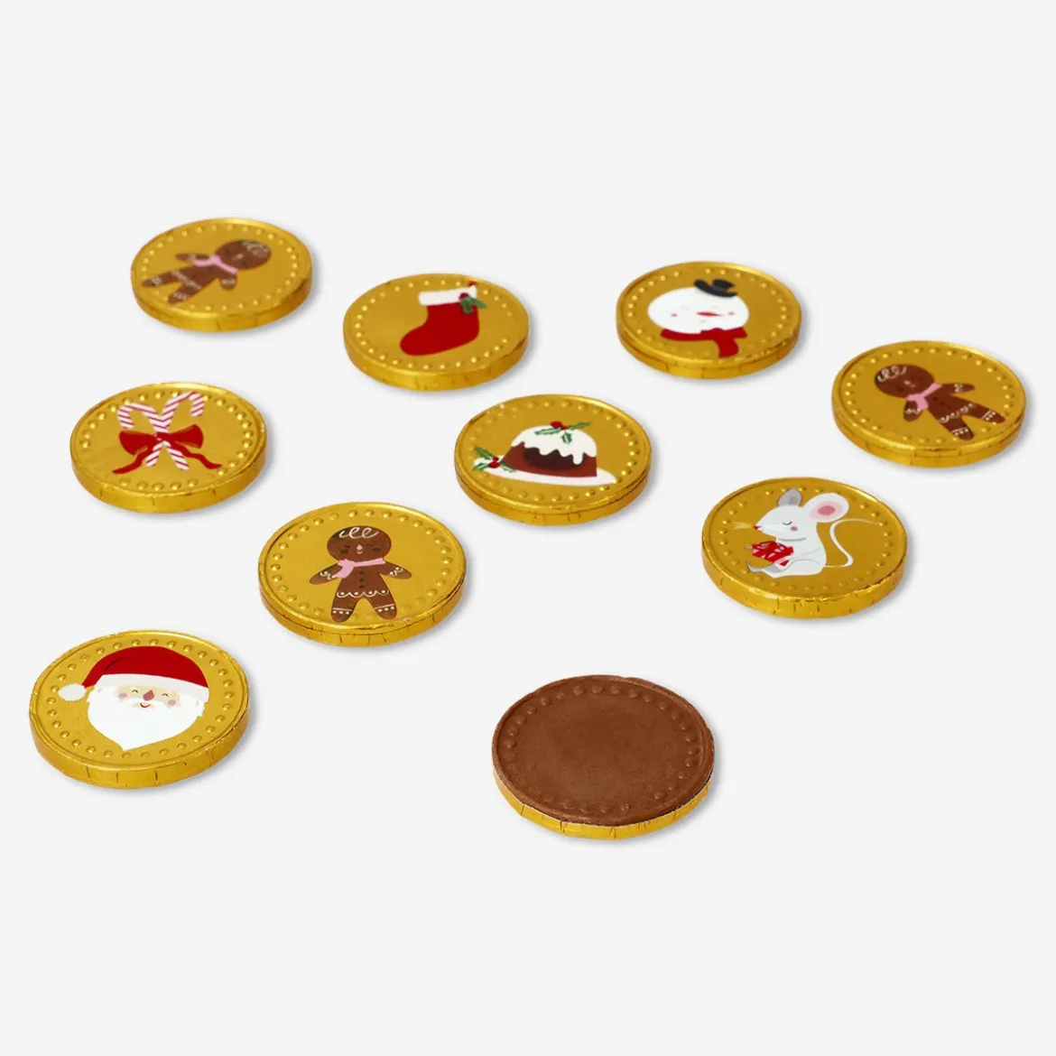 Milk chocolate coins with gingerbread people