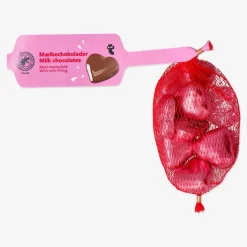 Milk chocolate hearts in net with milky cream filling
