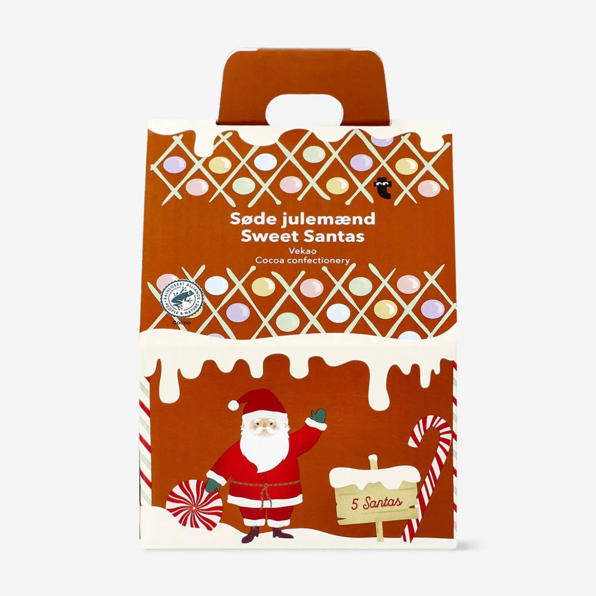 Milk cocoa confectionery Santas in gingerbread house container - 5 pcs