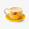 Mug with embossed sunflowers and saucer - 160 ml