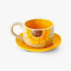 Mug with embossed sunflowers and saucer - 160 ml