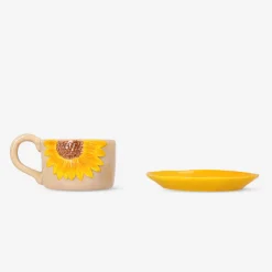 Mug with embossed sunflowers and saucer - 160 ml