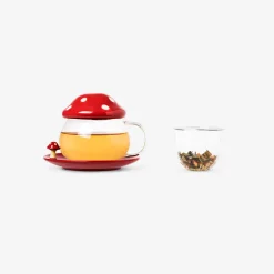 Mushroom tea mug with lid and saucer - 400 ml