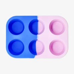Pink and blue silicone muffin tray