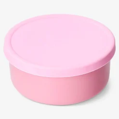 Pink ceramic food container with silicone lid - 17 cm