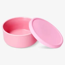 Pink ceramic food container with silicone lid - 17 cm