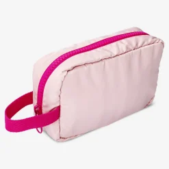 Pink cosmetic bag with strap