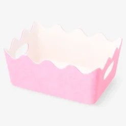 Pink felt storage basket with scalloped edges - 15x20 cm