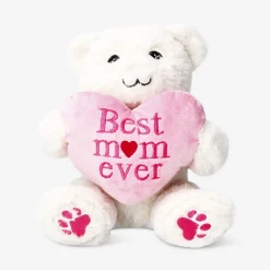 Plush toy - White teddy bear with pink heart for mom