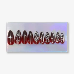Press-on nails - Red with silver design