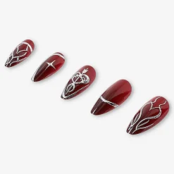 Press-on nails - Red with silver design